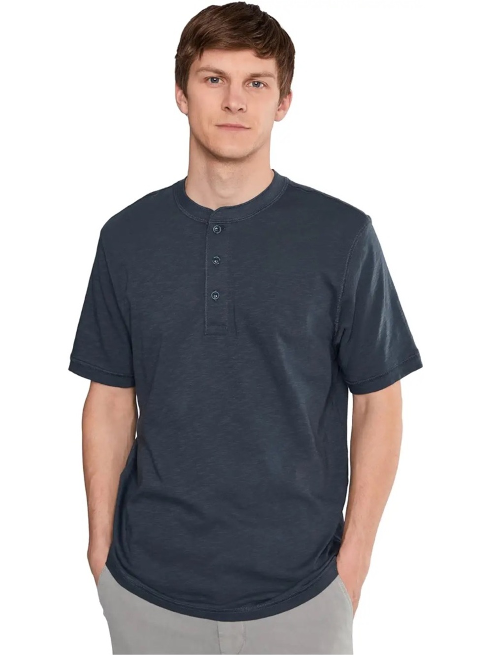 Faherty Sunwashed Henley – Navy Blue – Short Sleeve (Large)